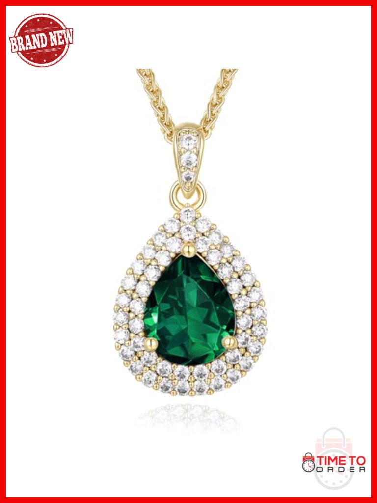 18k Gold Plated Sterling Silver Teardrop Birthstone Pendant Necklace Gift
